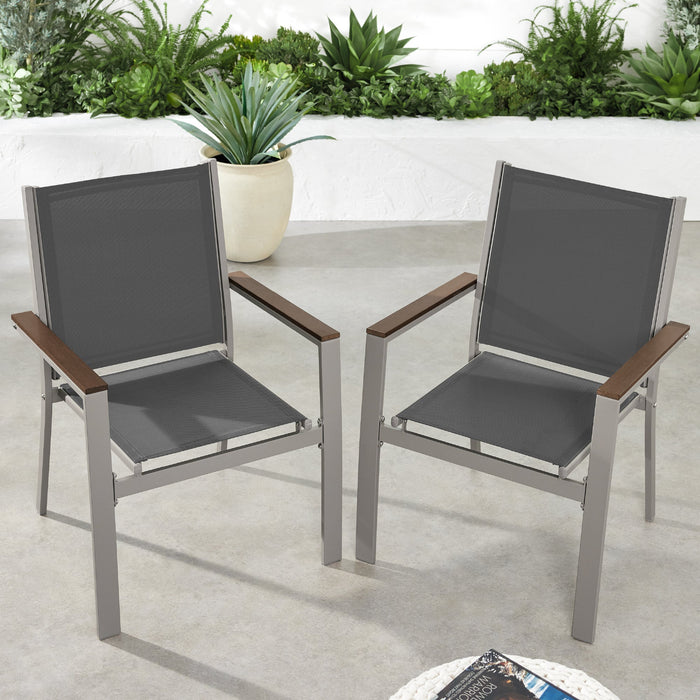 Set of 2 Stackable Textilene Chairs w/ Armrests, Dining Accent Furniture