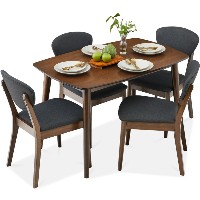 5-Piece Wooden Mid-Century Modern Dining Set w/ 4 Chairs, Padded Seat & Back