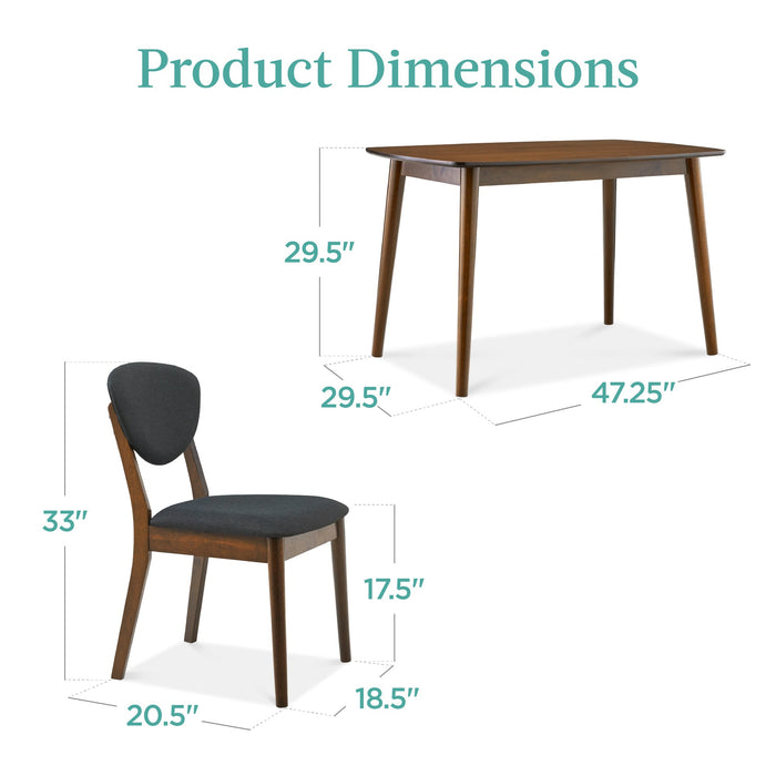 5-Piece Wooden Mid-Century Modern Dining Set w/ 4 Chairs, Padded Seat & Back