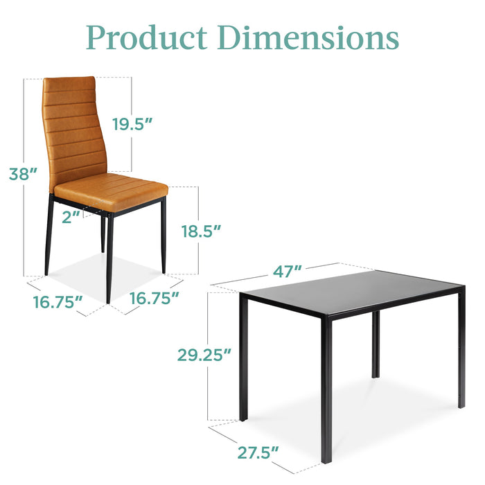 Ensemble de table à manger 5 pièces avec plateau en verre et chaises en cuir