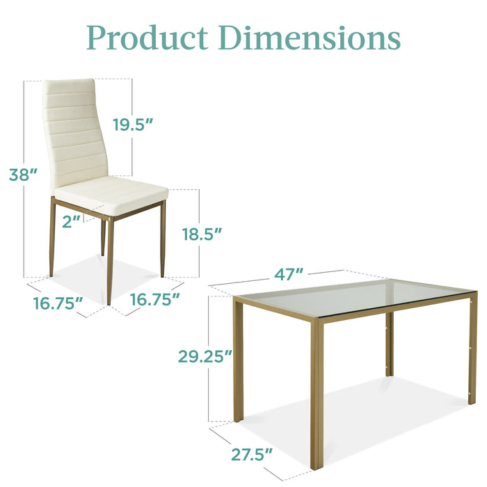 Ensemble de table à manger 5 pièces avec plateau en verre et chaises en cuir