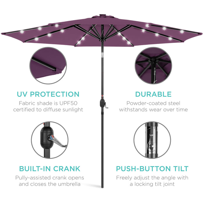 Solar LED Lighted Patio Umbrella w/ Tilt Adjustment, UV-Resistant- 10ft