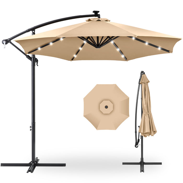 Solar LED Offset Hanging Patio Umbrella w/ Crank Tilt Adjustment - 10ft