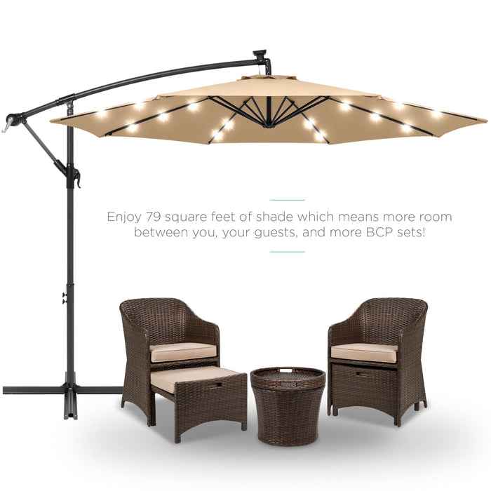 Solar LED Offset Hanging Patio Umbrella w/ Crank Tilt Adjustment - 10ft