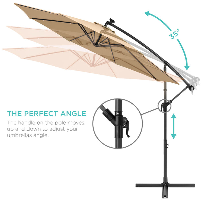 Solar LED Offset Hanging Patio Umbrella w/ Crank Tilt Adjustment - 10ft