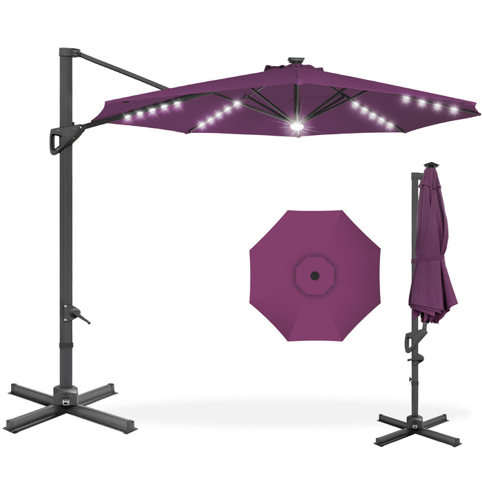 360-Degree Solar LED Cantilever Offset Patio Umbrella w/ Tilt - 10ft