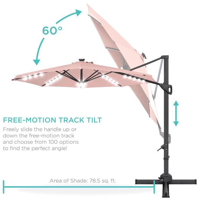 360-Degree Solar LED Cantilever Offset Patio Umbrella w/ Tilt - 10ft