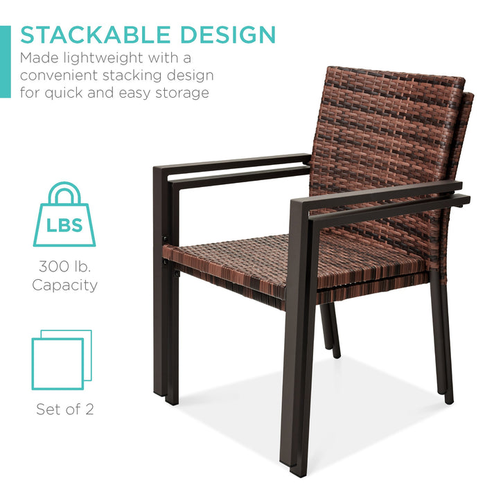 Set of 2 Stackable Wicker Chairs w/ Armrests, Steel Accent Furniture