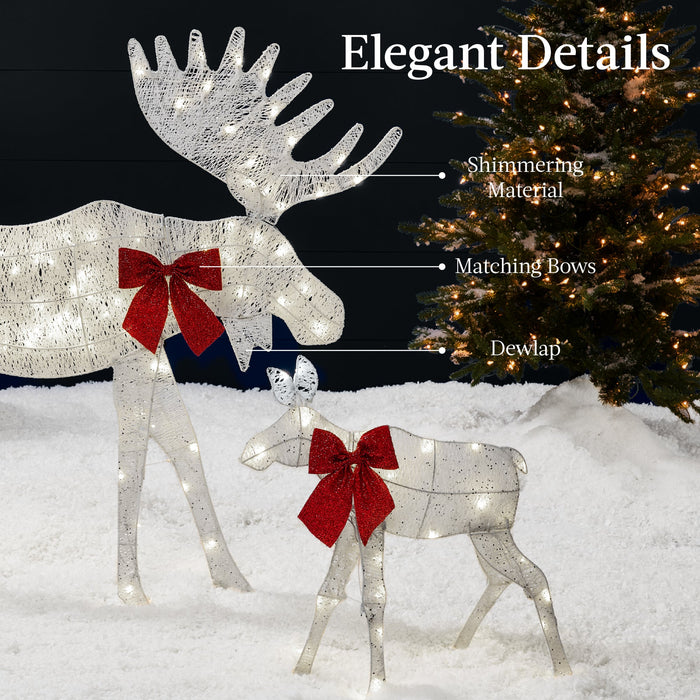 2-Piece Lighted 2D Christmas Moose Set Outdoor Decor w/ 125 LED Lights - 4ft