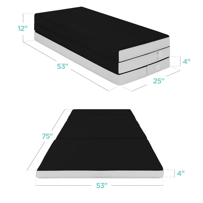 Surmatelas pliable et portable en onyx noir avec mousse moelleuse - 4 po