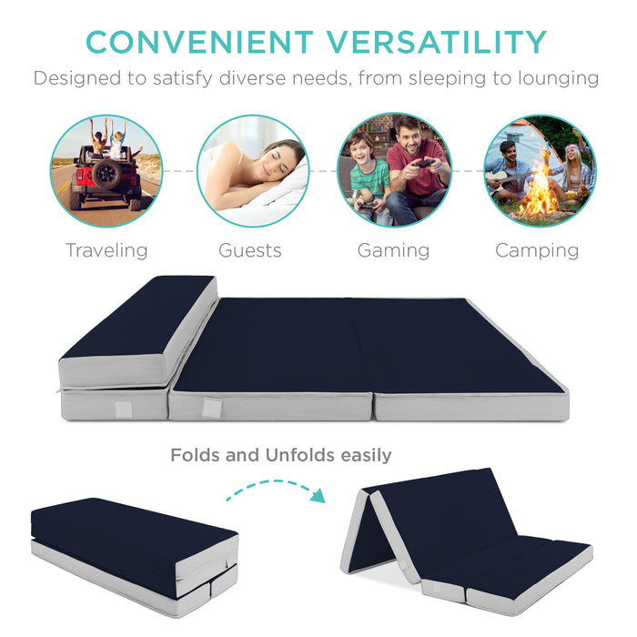 Surmatelas pliable et portable bleu nuit avec mousse moelleuse - 4 po