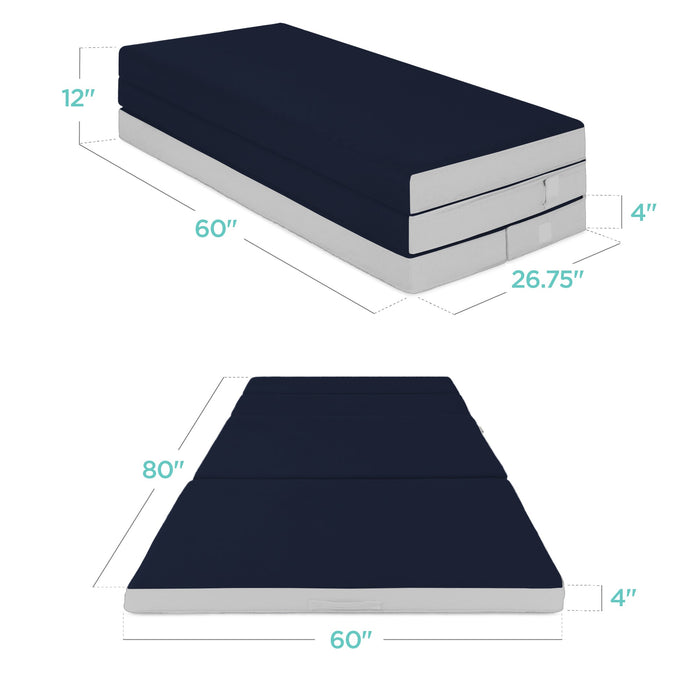 Surmatelas pliable et portable bleu nuit avec mousse moelleuse - 4 po