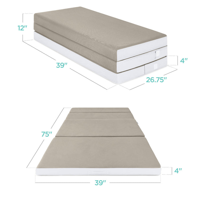 Surmatelas pliable et portable taupe avec mousse moelleuse - 4 po