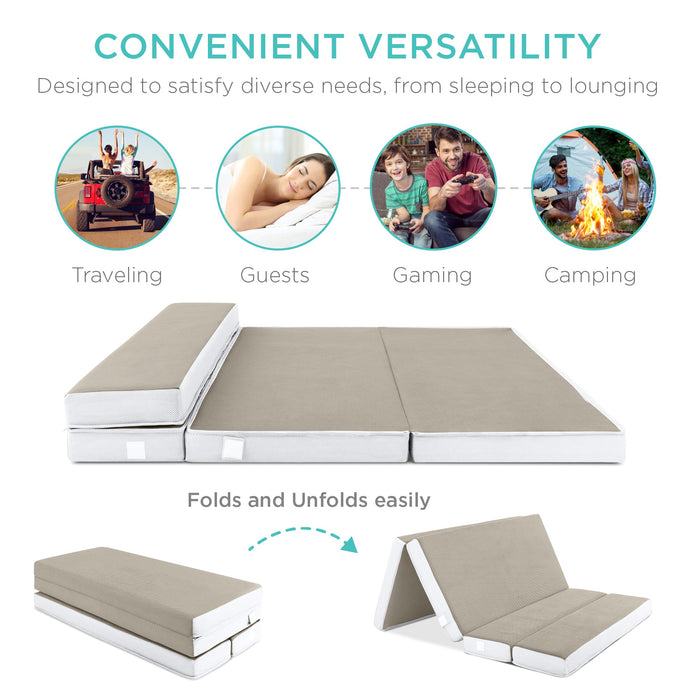 Surmatelas pliable et portable taupe avec mousse moelleuse - 4 po