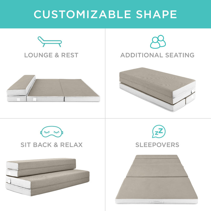 Surmatelas pliable et portable taupe avec mousse moelleuse - 4 po