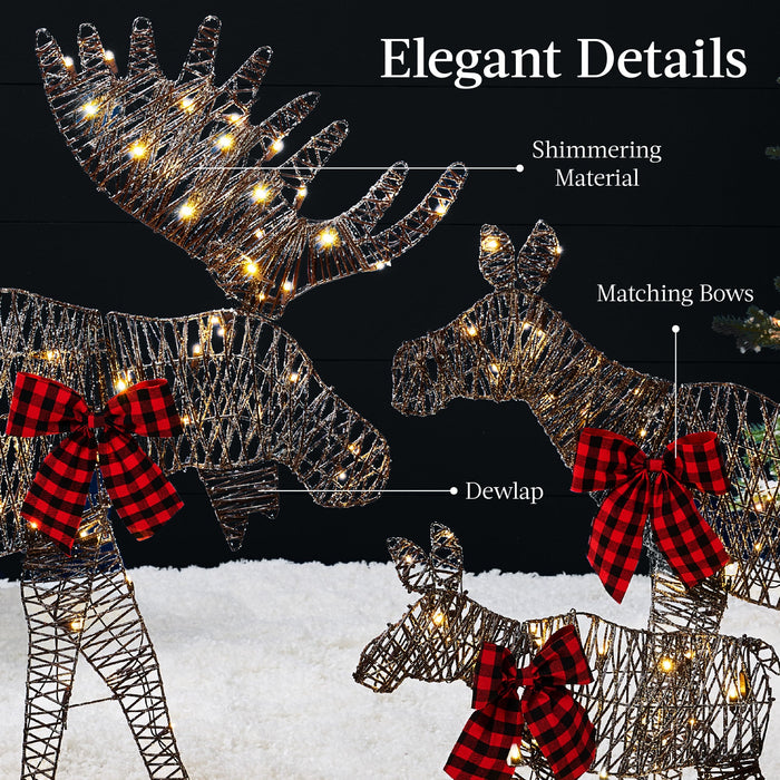 3-Piece Lighted 2D Christmas Moose Set Outdoor Decor w/ 195 LED Lights - 4ft