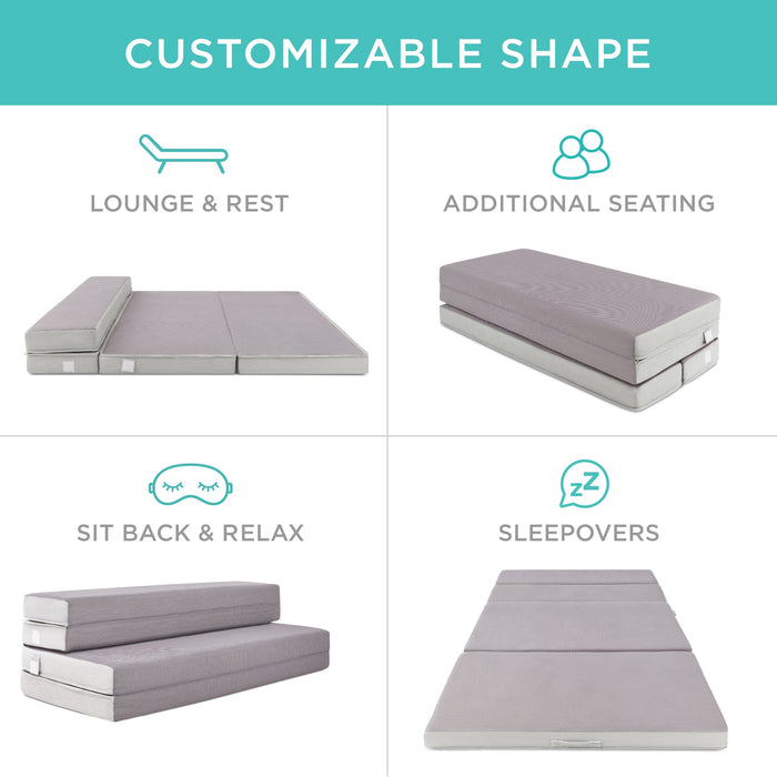 Surmatelas gris pliable et portable avec mousse moelleuse - 4 po