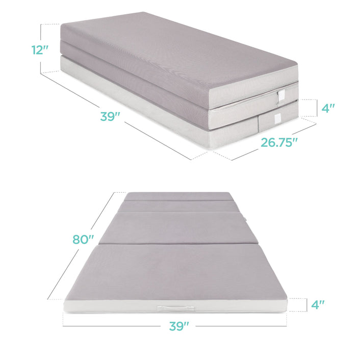 Surmatelas gris pliable et portable avec mousse moelleuse - 4 po