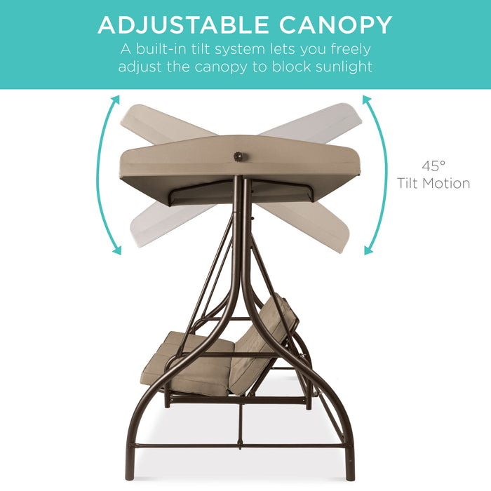 3-Seat Outdoor Canopy Swing Glider Furniture w/ Converting Flatbed Backrest