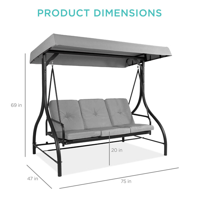 3-Seat Outdoor Canopy Swing Glider Furniture w/ Converting Flatbed Backrest