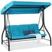 3-Seat Outdoor Canopy Swing Glider Furniture w/ Converting Flatbed Backrest