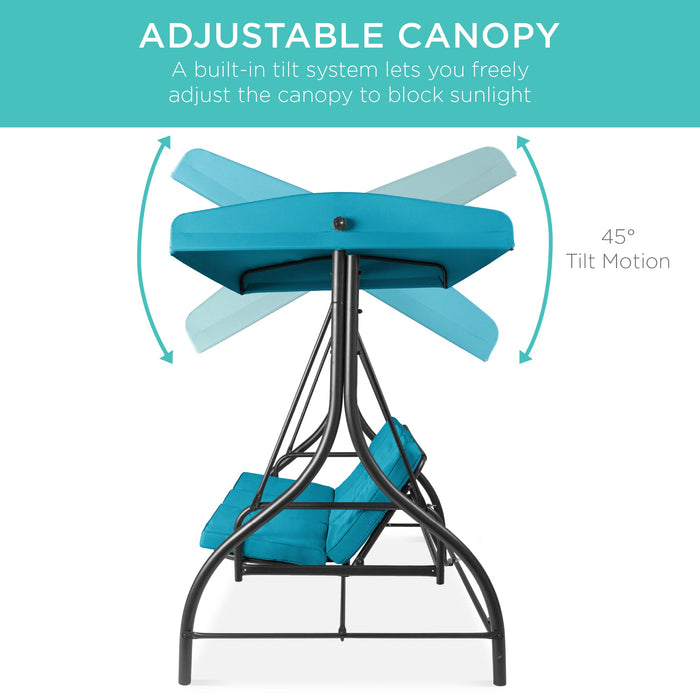 3-Seat Outdoor Canopy Swing Glider Furniture w/ Converting Flatbed Backrest