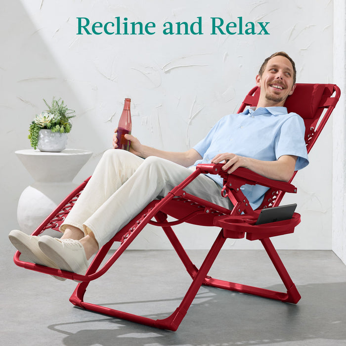 Monochromatic Zero Gravity Patio Chair Recliner w/ Side Tray, Headrest