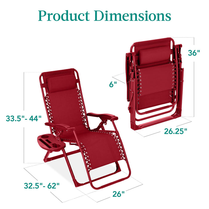 Monochromatic Zero Gravity Patio Chair Recliner w/ Side Tray, Headrest