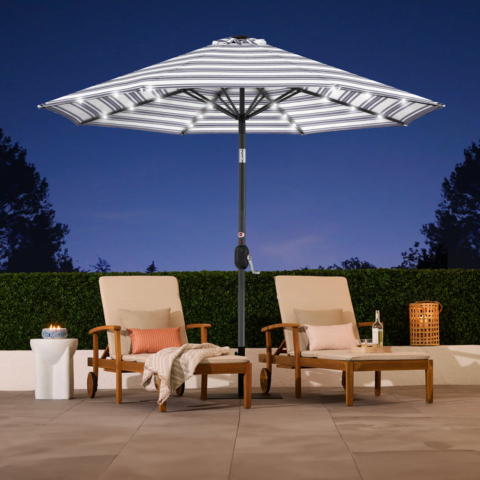 Solar LED Lighted Striped Patio Umbrella w/ Tilt Adjustment - 10ft