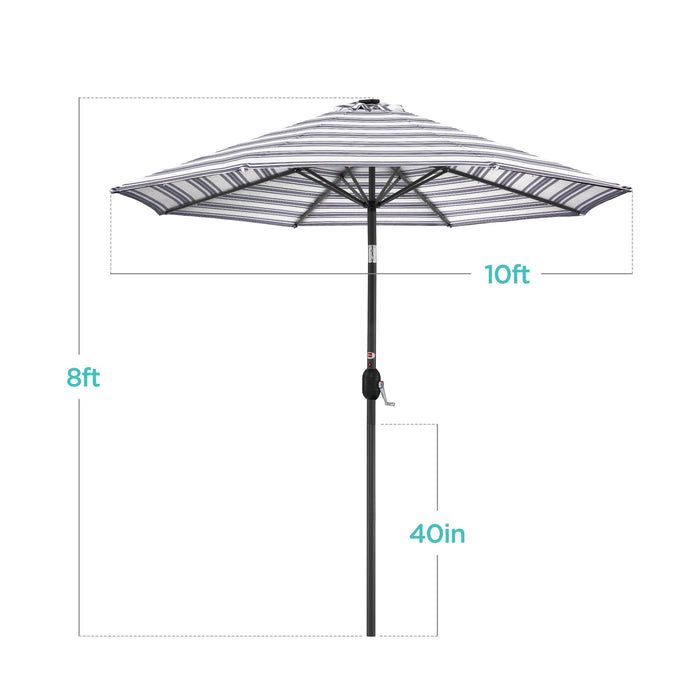 Solar LED Lighted Striped Patio Umbrella w/ Tilt Adjustment - 10ft