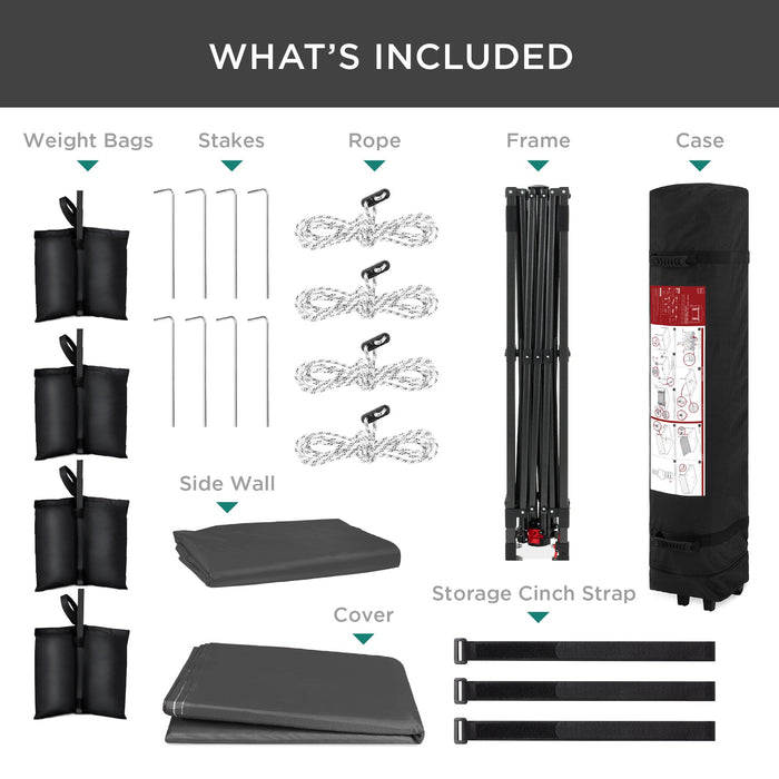 Auvent escamotable instantané à installation par une seule personne avec paroi latérale et étui de transport - 10 x 10 pieds