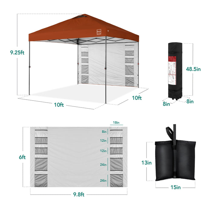 Auvent escamotable instantané à installation par une seule personne avec paroi latérale et étui de transport - 10 x 10 pieds