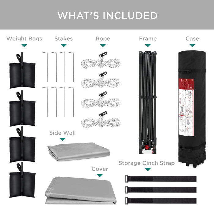Auvent escamotable instantané à installation par une seule personne avec paroi latérale et étui de transport - 10 x 10 pieds