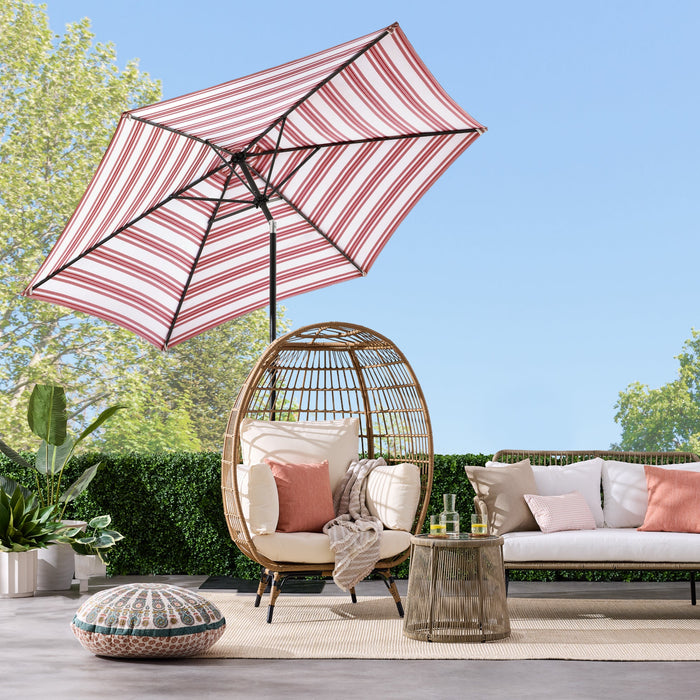 Outdoor Steel Striped Market Patio Umbrella w/ Tilt, Crank Lift - 10ft