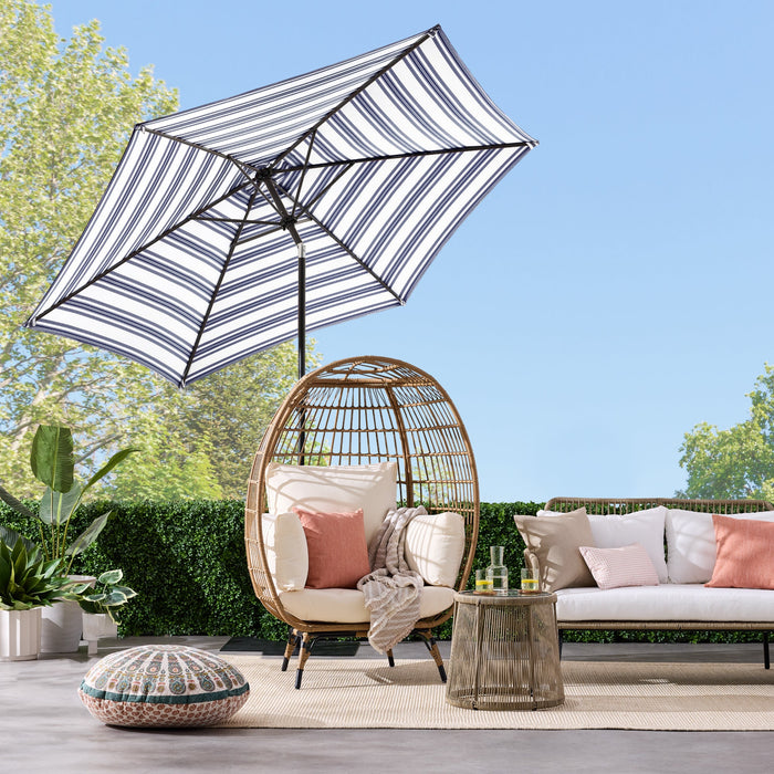 Outdoor Steel Striped Market Patio Umbrella w/ Tilt, Crank Lift - 10ft