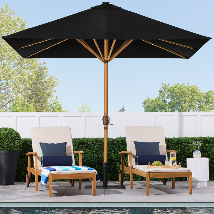 Square Solar LED Lighted Patio Umbrella w/ Faux Wood Texture - 9ft