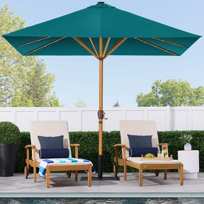 Square Solar LED Lighted Patio Umbrella w/ Faux Wood Texture - 9ft