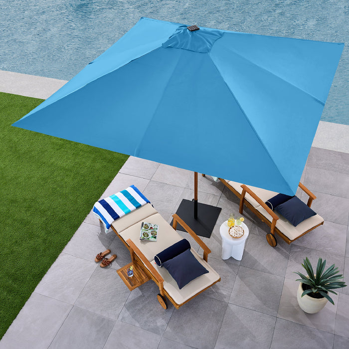 Square Solar LED Lighted Patio Umbrella w/ Faux Wood Texture - 9ft