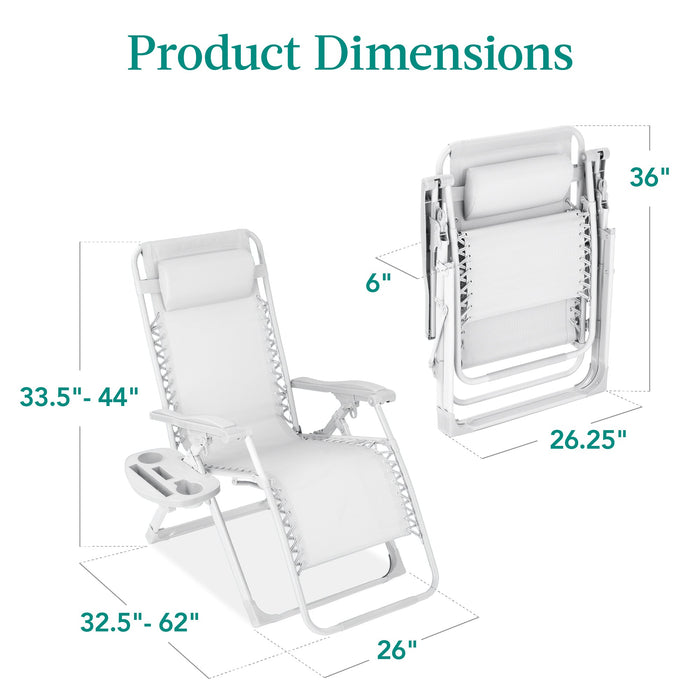 Monochromatic Zero Gravity Patio Chair Recliner w/ Side Tray, Headrest