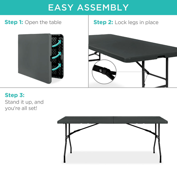 Portable Folding Plastic Dining Table w/ Handle, Lock - 6ft