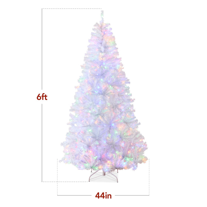 Pre-Lit Hinged Artificial White Pine Christmas Tree w/ Multicolor Lights