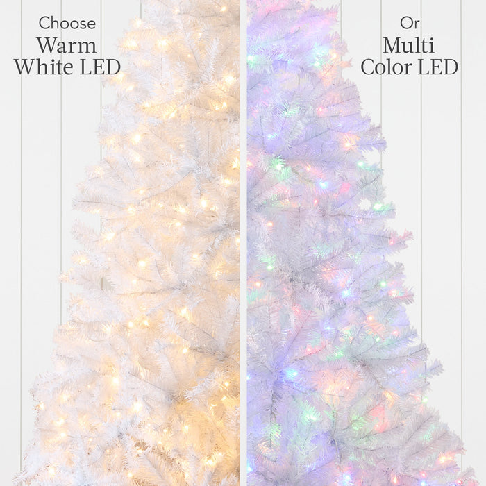 Pre-Lit Hinged Artificial White Pine Christmas Tree w/ Multicolor Lights