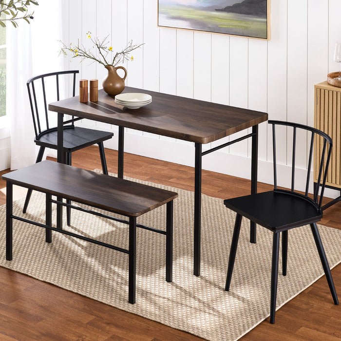 4-Piece Dining Kitchen Table Set w/ 2 Black Spindle Back Chairs, Bench