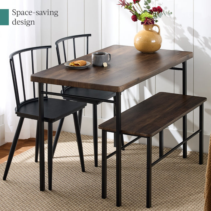 4-Piece Dining Kitchen Table Set w/ 2 Black Spindle Back Chairs, Bench