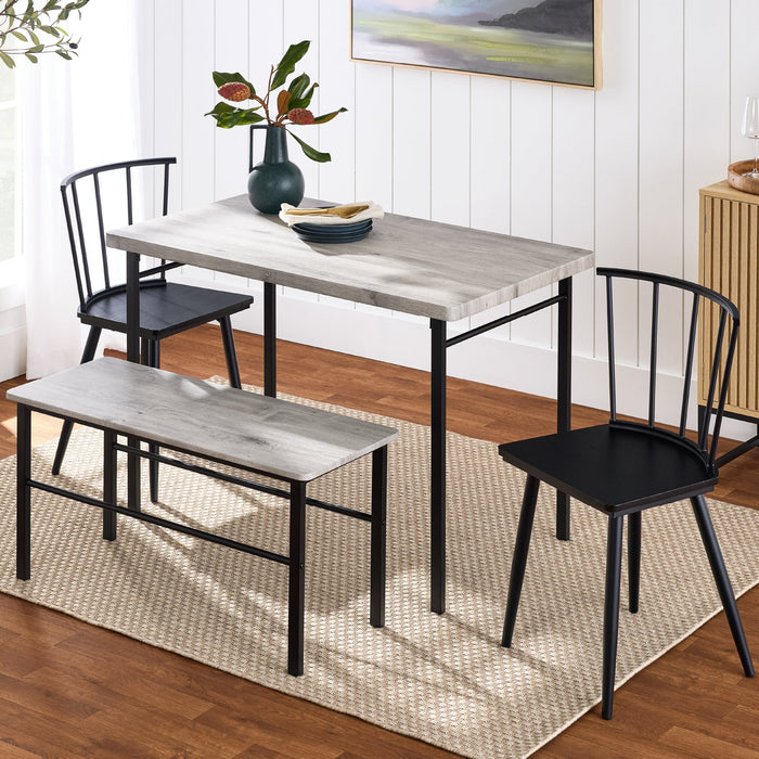 4-Piece Dining Kitchen Table Set w/ 2 Black Spindle Back Chairs, Bench