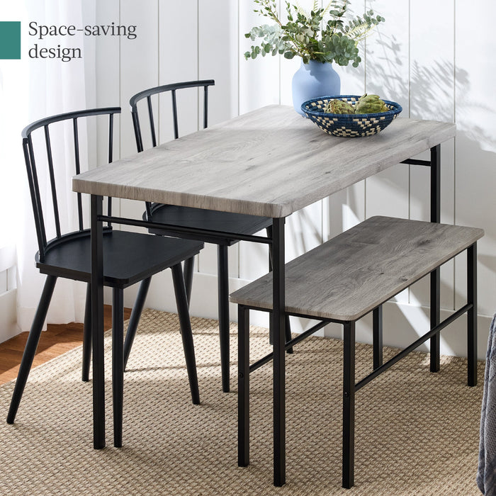 4-Piece Dining Kitchen Table Set w/ 2 Black Spindle Back Chairs, Bench