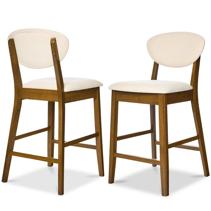 2-Piece Mid-Century Modern Wood &Upholstered Counter Height Bar Stool Set