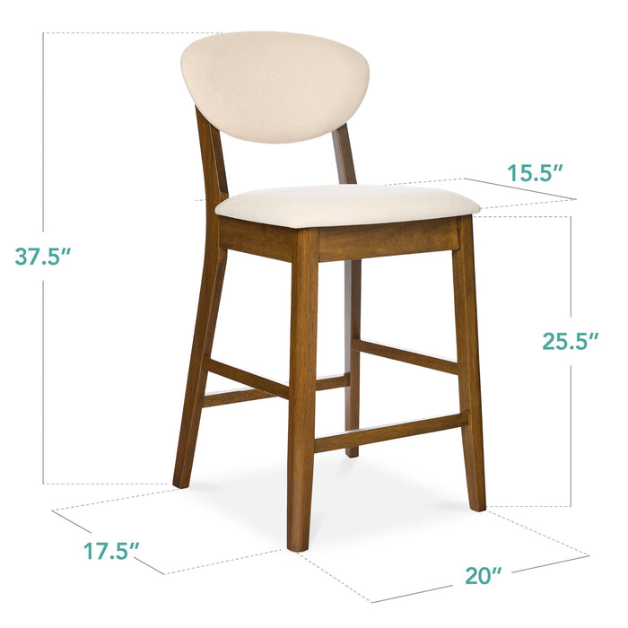 2-Piece Mid-Century Modern Wood &Upholstered Counter Height Bar Stool Set