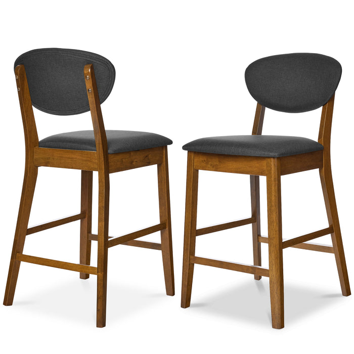 2-Piece Mid-Century Modern Wood &Upholstered Counter Height Bar Stool Set