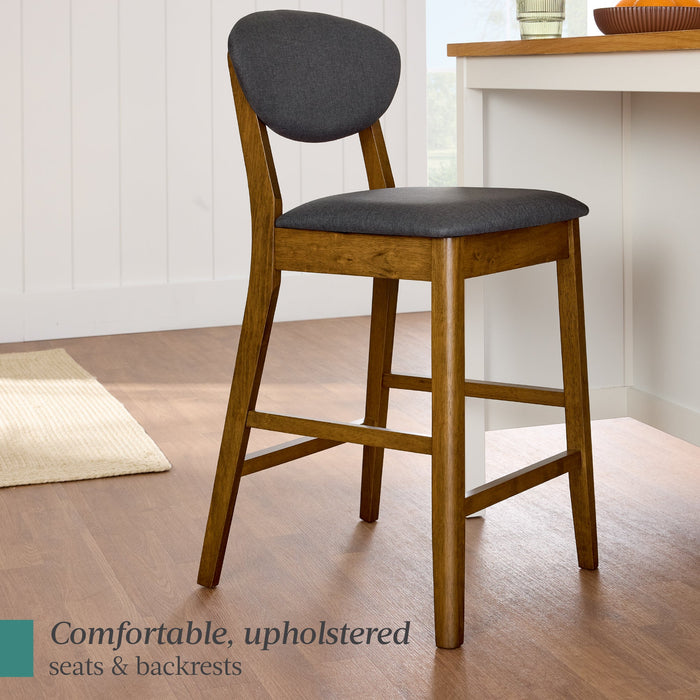 2-Piece Mid-Century Modern Wood &Upholstered Counter Height Bar Stool Set